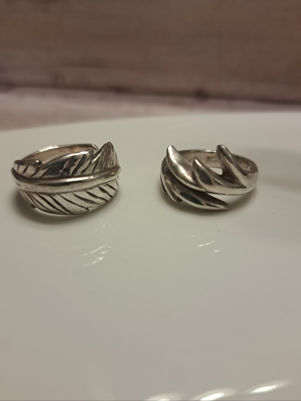 Sterling Silver Feather Wrap Rings - Set of 2 - Silver
